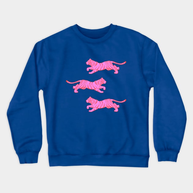 Hot Pink Tiger Trio Crewneck Sweatshirt by Carabara Designs